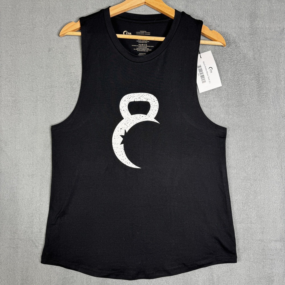 ZYIA Active Black Kettle Moon Tank Top Athletic Workout Gym Sleeveless Size L